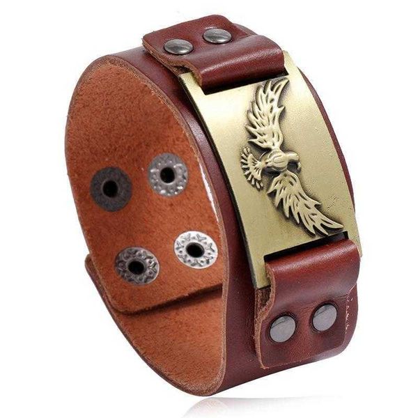 

tong punk mens cattle leather bracelet retro ornament wide, Golden;silver