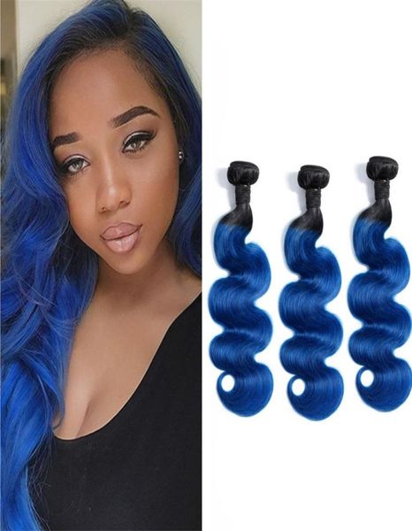 

peruvian human hair 1b blue color body wave 3 pieceslot 1bblue hair products 1228inch two tones color7305023, Black