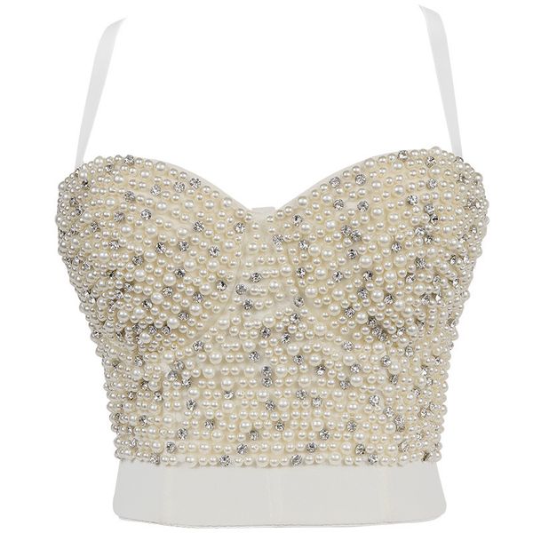

women's tanks camis fashion pearl party tank corset woman clothes blusas club white crop women push up bustier camisole ladies bra 230