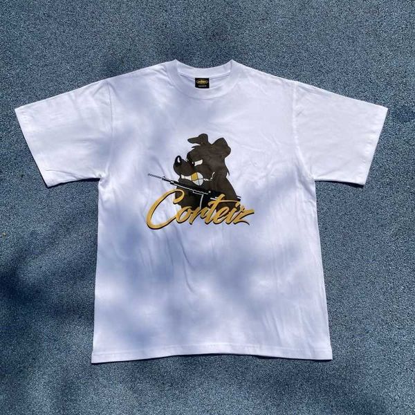 

summer men's loose round neck corteiz t-shirt fashion letter dog t-shirt, White;black