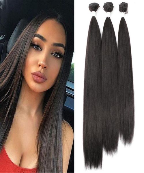 

hair pieces belle show long synthetic weave bundles extensions natural yaki straight ombre brown blonde weaving 3pcs pack 2210113526681, Black;brown