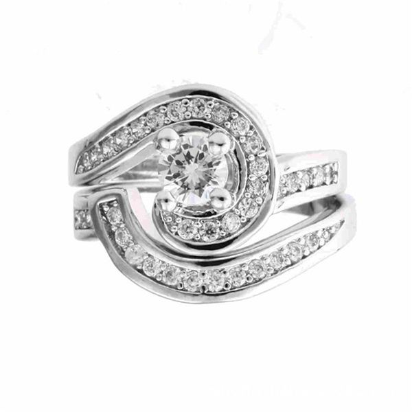 

cross lab diamond ring set white gold filled engagement wedding band rings for women bridal set fine party jewelry, Slivery;golden