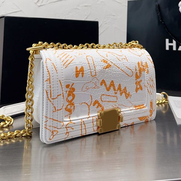 

vintage doodle women designer boy bag alligator gold metal hardware multi pattern adjustable leather strap crossbody shoulder handbag street