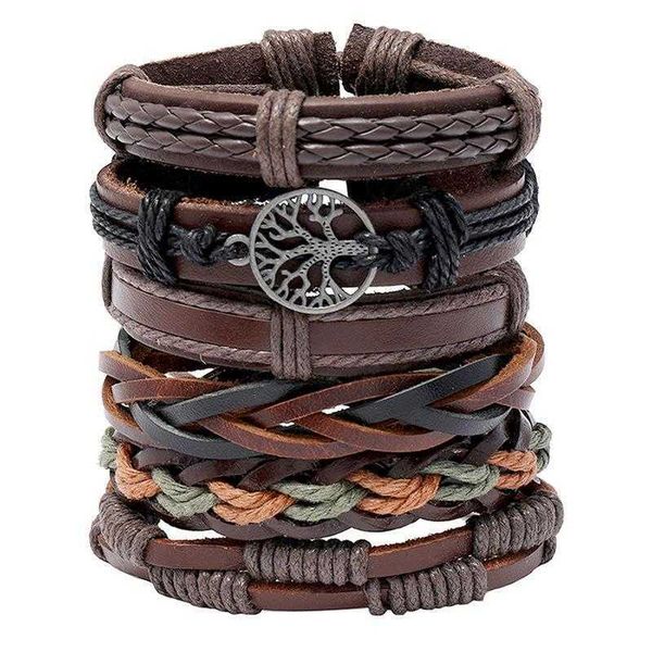 

vintage handmade braided leather bracelet diy combination 6 piece mens ornament accessories wholesale, Golden;silver