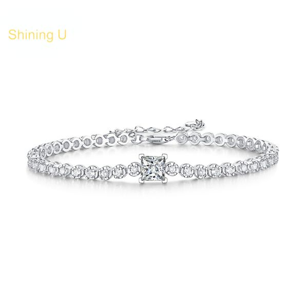 

shining u 925 sterling sliver mossanite bracelets 1ct for women gift fine jewelry 16+3cm, Golden;silver