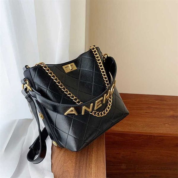 

23% 2023 handbag large capacity for women new metal letter korean version one shoulder crossbody ins fashion portable bucket bag