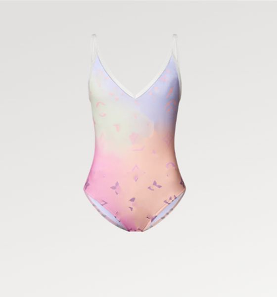 

women colorway fashion swimwear deep v-neck pink rainbow summer gradient dye combo 1a9x2p cut-out one piece classic luxury designer flower w, Silver