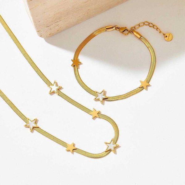 

pentagram geometry necklace set flat snake blade chain collarbone bracelet two piece wholesale, Black