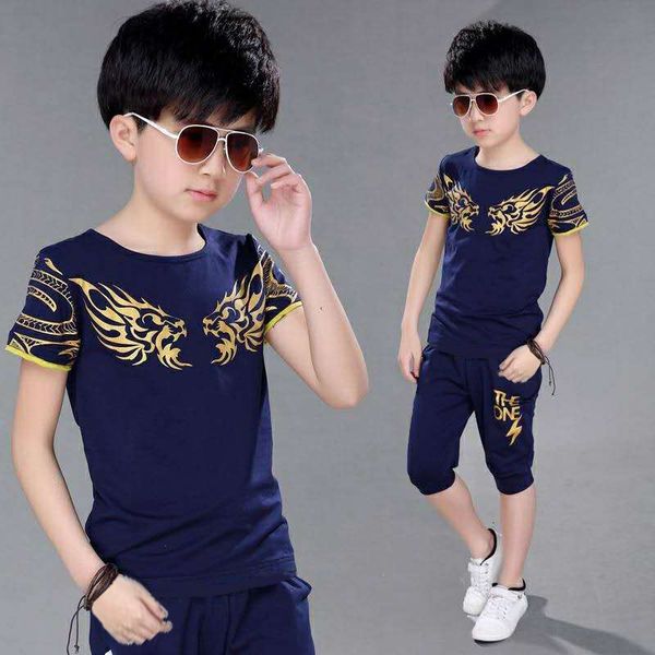 

setssuits 2023 boy suit summer children's clothing cotton casual tshirt shorts 2 piece boys set dragon pattern for 6 8 10 12 years 2305