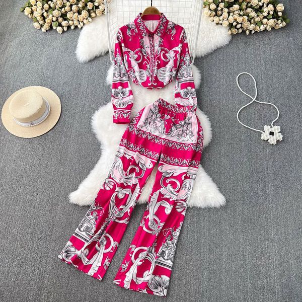 

women's two piece pants luxury print suit collar long sleeve trousers fashion blouse pants women set summer office suit simple 2 piece, White