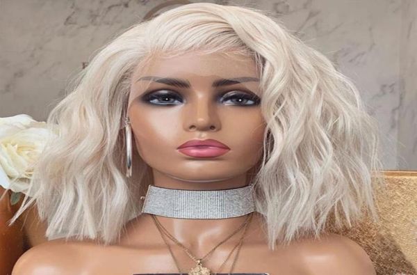 

closures white blonde color wavy synthetic hair short bob lace front for woman babyhair middle part heat resistant fiber daily8312084, Black;brown