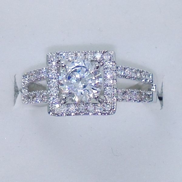 

round lab diamond ring engagement wedding band rings for women bridal promise finger party jewelry, Slivery;golden