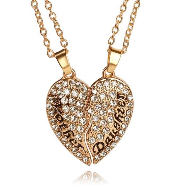 

mother039s day jewelry set crystal rhinestone splicing heart mother and daughter lettering pendant necklace for girl women fash1003339, Silver