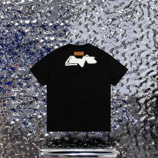 

xinxinbuy men designer tee t shirt 23ss back letter embroidery short sleeve cotton women gray apricot blue s-2xl, Black;brown