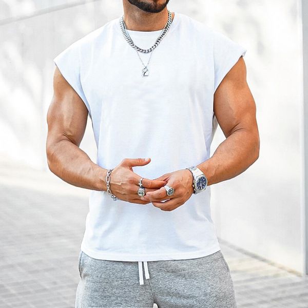 

men' tank summer men pure color cotton workout jogger sleeveless shirt gym fitness training waistcoat male vest casual cloth 230510, White;black