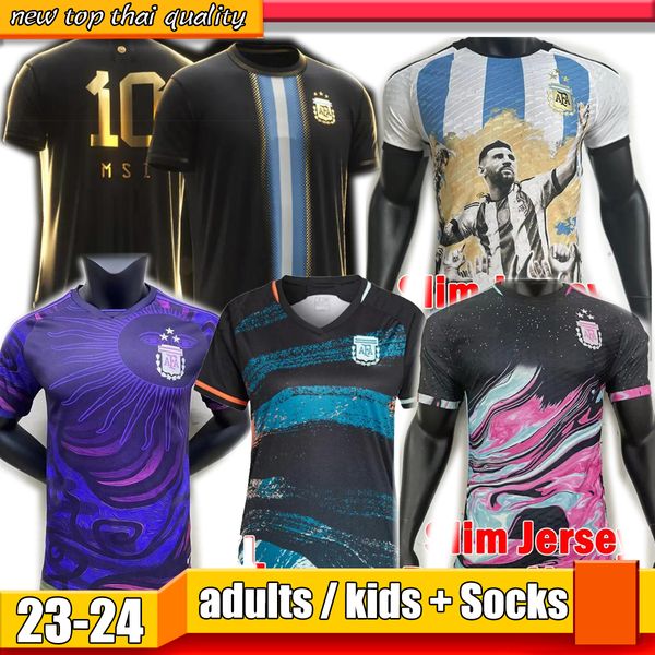 

2023 2024 player version argentina soccer jerseys di maria dybala gomez special 23 24 football shirt aguero lautaro de paul maradona montiel, Black;yellow