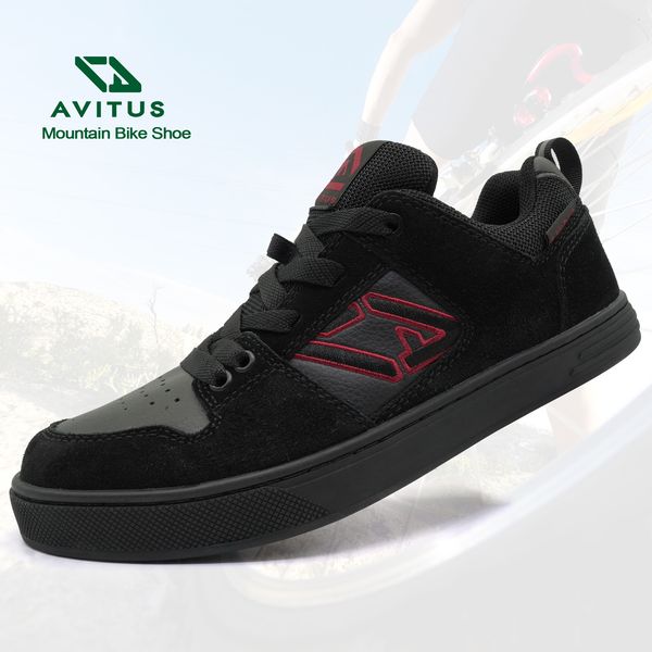 

dress shoes avitus mountain bike men sneakers rubber soleshoelace flat pedal zapatillas mtb shoe for ider enduro cycling 230510, Black