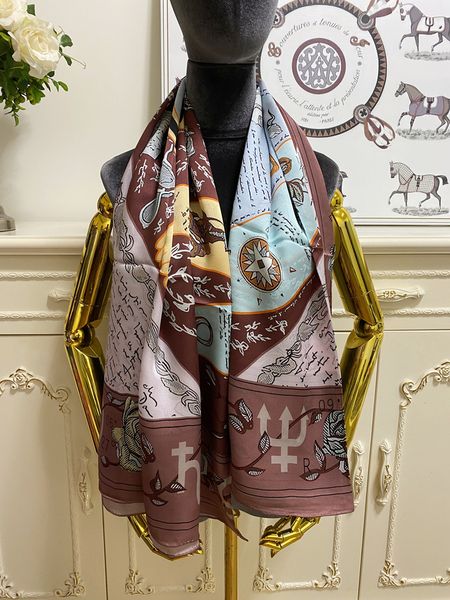 

women's square scarf scarves shawl 100% silk material pint letter flowers pattern size 130cm- 130cm, Blue;gray