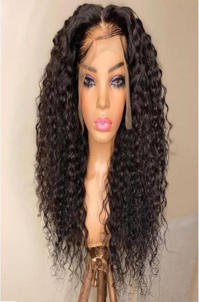 

closures natural looking glueless soft 180density 26 inch long kinky curly synthetic lace front for black women babyhair prepl2496532, Black;brown