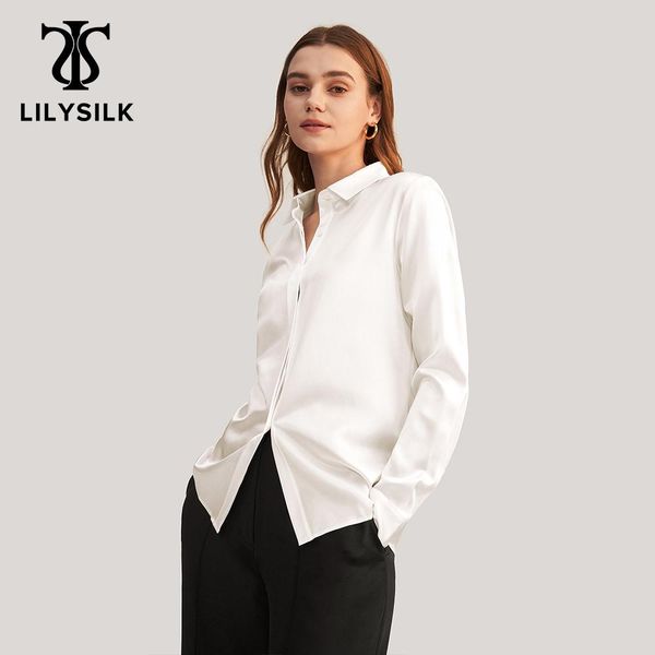 

shirts lilysilk 100 silk shirts blouse women 22 momme basic placket chinese charmeuse natural glossy elegant ladies long sleeves, White