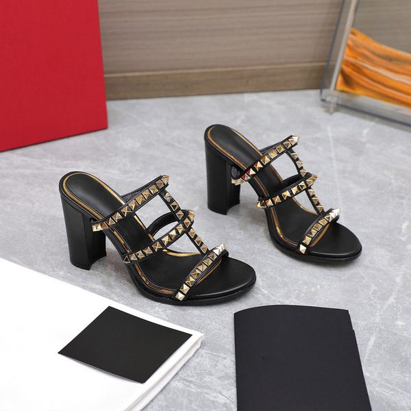 

women heeled spikes slippers platform studs sandals casual mid-heel spike slide beach summer mules black white