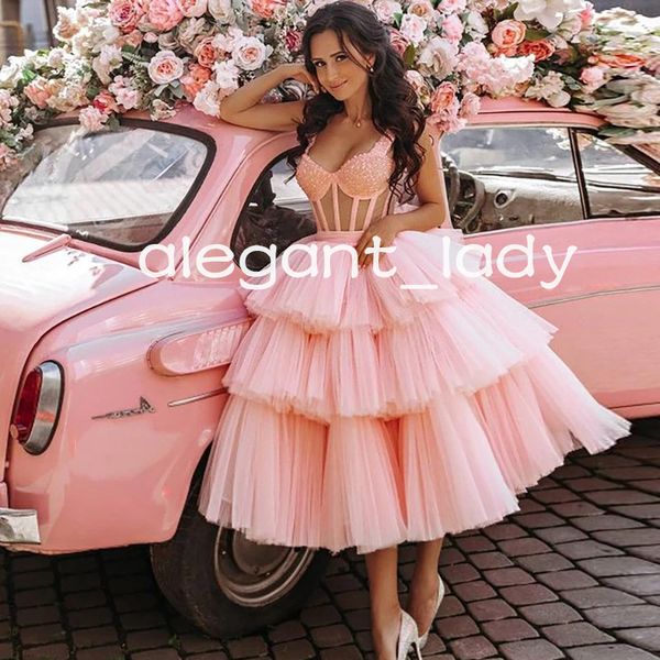 

pink ankle-length arabic prom graduation dresses lace-up corset gillter puffy skirt princess evening homecing gown, Black;red