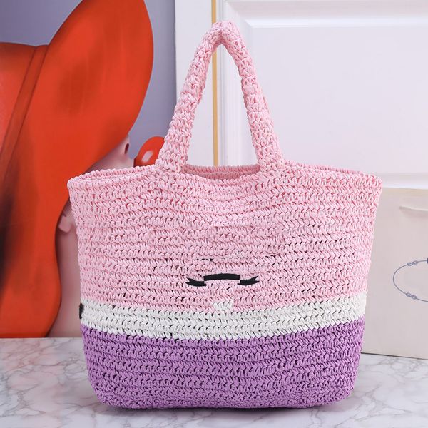 

beach bag colored straw woven bags large capacity totes crochet handbags embroidery fashion letter hollow out handbag woven side triangle de