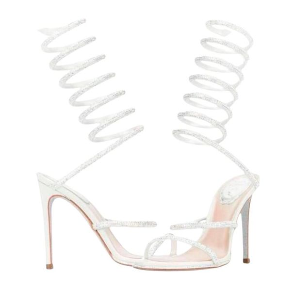 

rene caovilla cleo stiletto heels sandals luxurys designers crystal-embellished wraparound sandal heel women shoes dress shoe summer ladies, Black