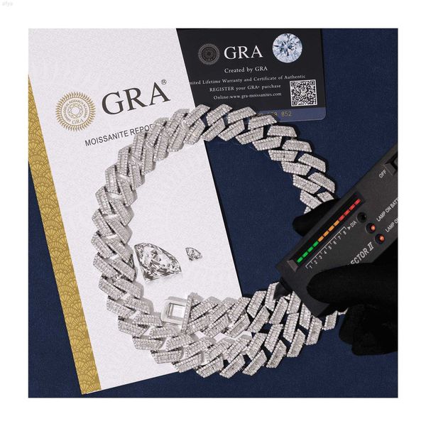 

pass diamond tester 20mm square diamonds 100% 925 sterling silver moissanite cuban bracecet necklace vvs