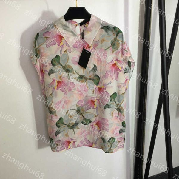

23ss floral blouse womens designer clothing high neck blouse women shirt temperament flower print lapel vest real silk women clothes a1, White