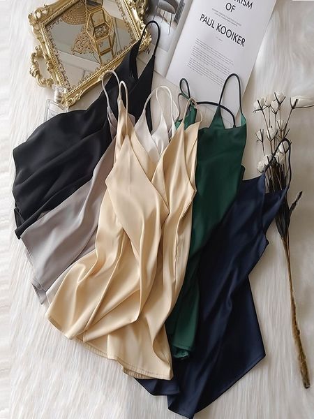 

women's tanks camis summer crop silk satin tank ole sleeveless vest roupas femin cropped croo binder trans 230511, White