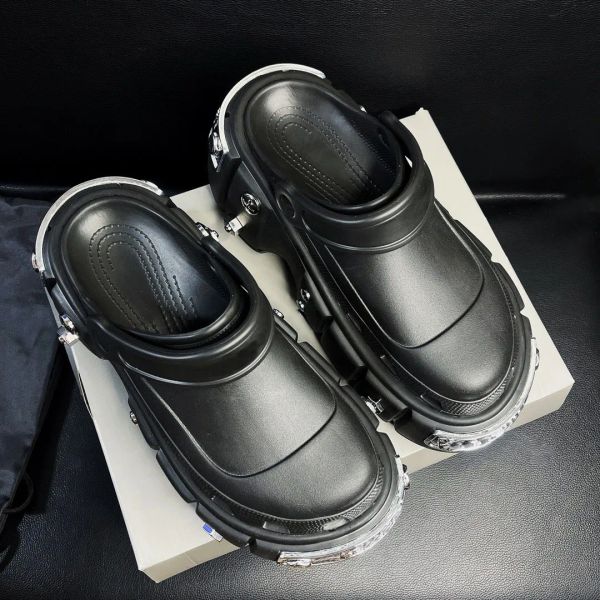 

with box balencigas balencaigasity shoes 2022 slippers hardcrocs round toe rubber sandal designer luxury women platform sandals punk stu acg, Black