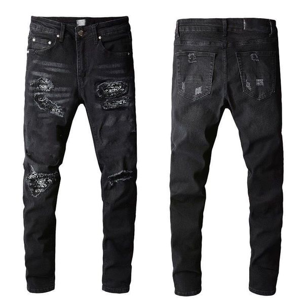 

designer mens jeans denim high street embroidery pants fashion holes trouser hip hop distressed zipper trousers for male 2023 1jye4, Blue