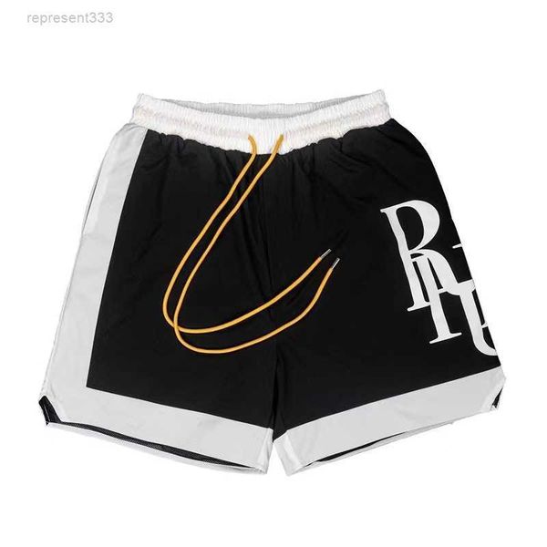 

rhude shorts niche fashion color blocking large print high street hip-hop casual sports shorts for men and sy4q, White;black