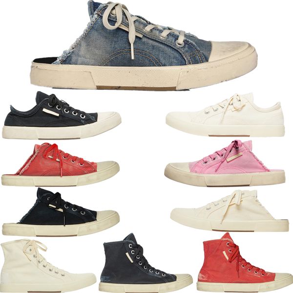

2023 paris women high sports shoes casual shoe trainers designer low wear cotton white rubber canvas dirty muller shoes sneakers 35-40, Black
