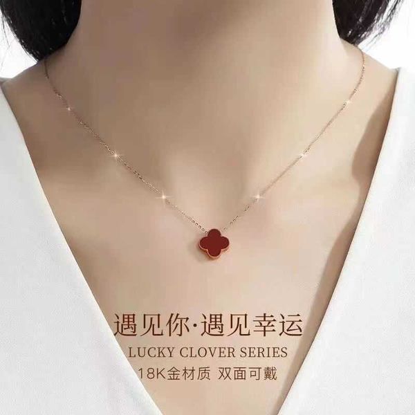 

tiktok online red broadcast four leaf necklace women's fashion versatile agate fritillaria pendant 18k gold lucky grass, Silver