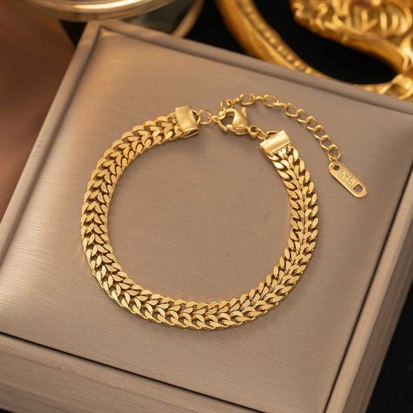 

wenjian bath removal link gold curb necklace titanium steel bracelet ins style special interest design simple personality hands, Black