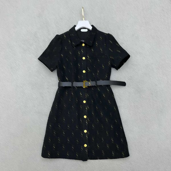 

designer dress fashion short sleeve dresses 23ss summer new lapel single-breasted dress letter fabric with belt women clothing621, Black;gray