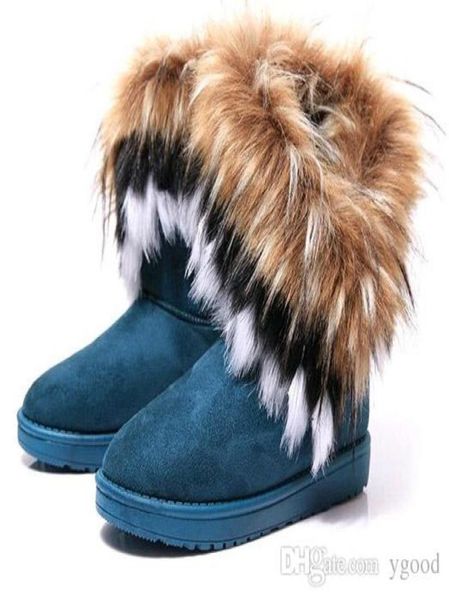 

fashion rabbit hair and fox fur in tube color matching warm snow winter boots for women ladies boots6098125, Black