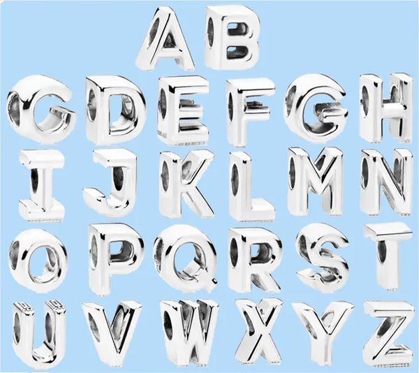 

925 silver beads charms fit pandora charm diy loose beads accessories english alphabet, Black