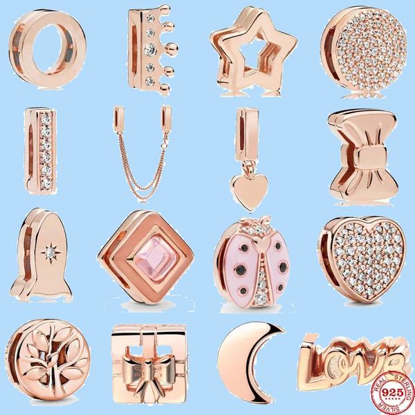 

925 sterling silver charms for pandora jewelry beads rose gold color reflexions moon love family clip diy, Black