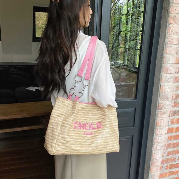 

23% 2023 fashion hand grass woven large capacity fashionable tote casual and versatile westernized one shoulder crossbody embroidered women&