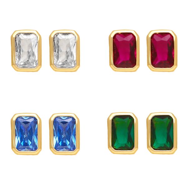 

rectangular zircon earrings sweet tiny candy color stud earring for women girls ins shiny jewelry, Golden;silver