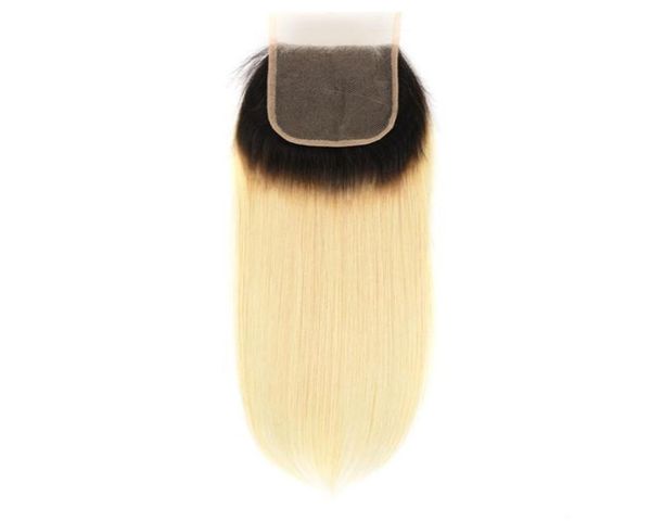 

ombre 1b613 straight lace closure with baby hair bleached knots remy 4x43951699, Black;brown