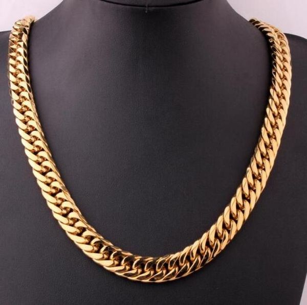 

13mm heavy stainless steel 14k gold fill mens curb cuban chain necklace2716859, Silver