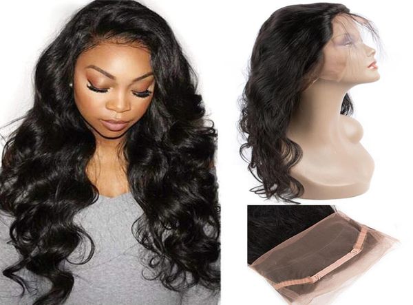 

peruvian human hair body wave 360 lace frontal adjustable band lace frontal with baby hair 1024inch3392797, Black;brown
