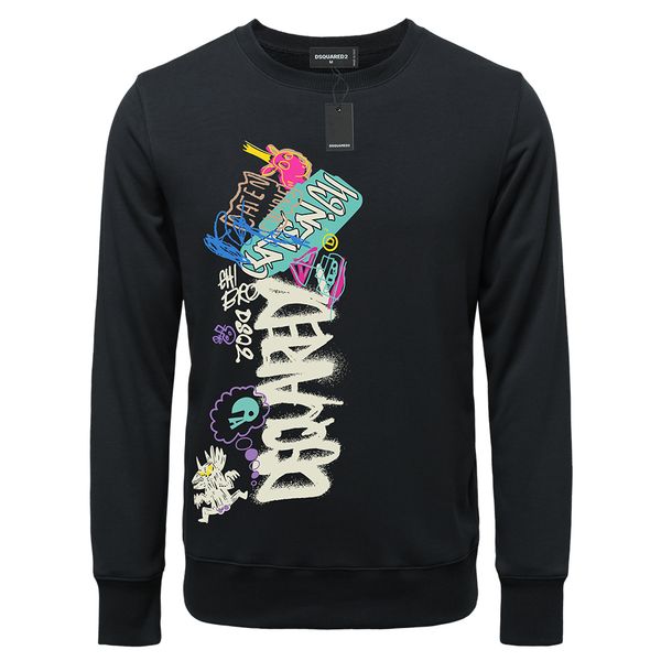 

new dsquared2 dsq2 icon d2 men's sweatshirts classic casual fashion trend for men and women o-neck long-sleeved simple cotton pullover, Black