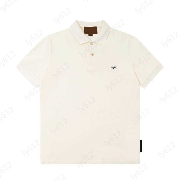

designer causal shirts summer beige fashion leisure luxury brand embroidery laser button decoration polo collar pure cotton short sleeve mal, White;black