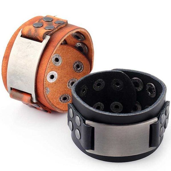 

accessories light board width leather bracelet trendy punk retro mens cattle ornament, Golden;silver