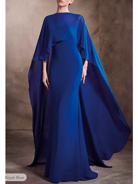 

party dresses fashion royal blue oneck cap sleeve trumpet mermaid evening gown elegant dress wedding guest floor length chiffon shawl 230510, White;black